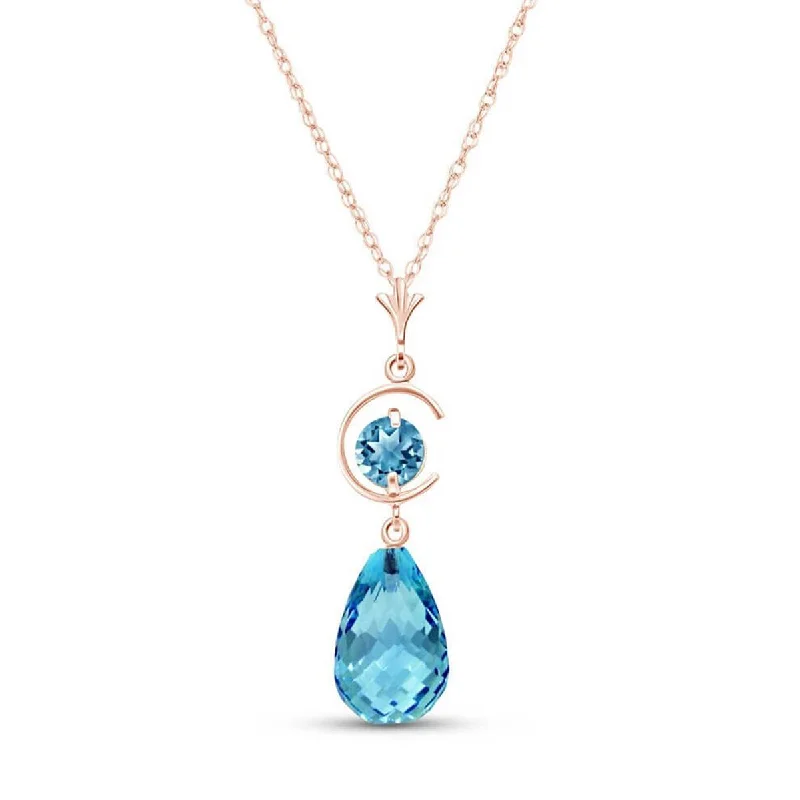 Linked chain necklace-14K Solid Rose Gold Blue Topaz Necklace Genuine