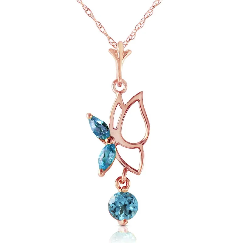 Icy topaz necklace-14K Solid Rose Gold Butterfly Necklace w/ Blue Topaz