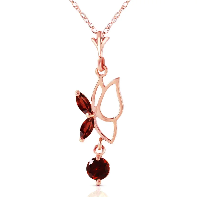 Etched chain necklace-14K Solid Rose Gold Butterfly Necklace w/ Garnets