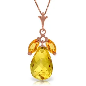 Smelted gold necklace-14K Solid Rose Gold Citrine Necklace Gemstone Class