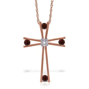 Full sapphire necklace-14K Solid Rose Gold Cross Necklace w/ Natural Diamond & Garnets