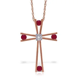 Woven knot necklace-14K Solid Rose Gold Cross Necklace w/ Natural Diamond & Rubies