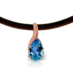 Mottled gem necklace-14K Solid Rose Gold/Leather Blue Topaz Necklace