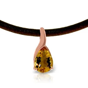 Tide motif necklace-14K Solid Rose Gold & Leather Citrine Necklace