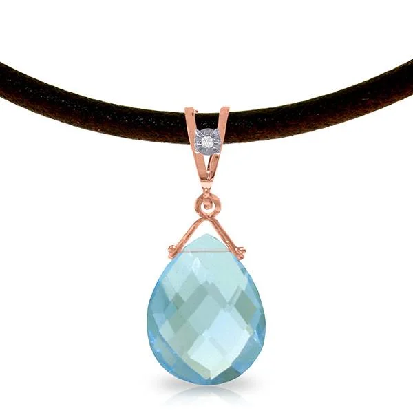 Pentagonal pendant necklace-14K Solid Rose Gold & Leather Diamond & Blue Topaz Necklace