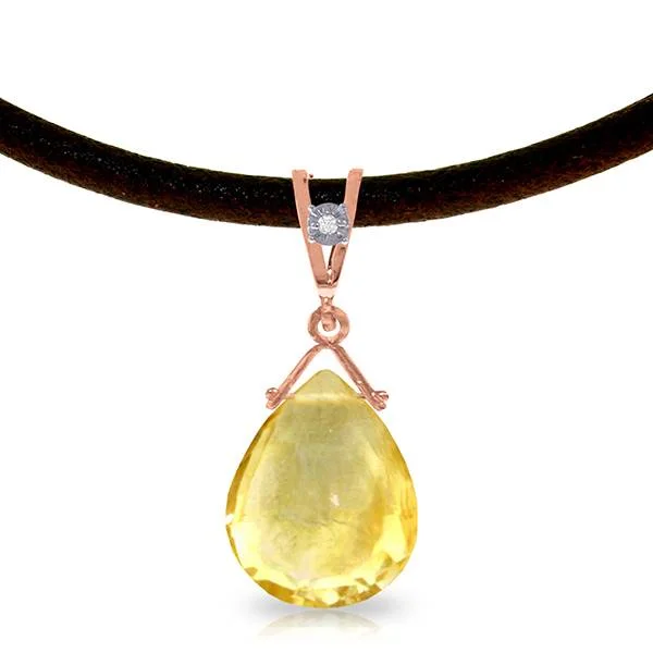 Droplet gem necklace-14K Solid Rose Gold & Leather Diamond & Citrine Necklace