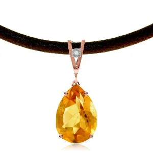 Leaf-bud necklace-14K Solid Rose Gold & Leather Diamond/Citrine Pear Cut Necklace