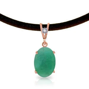 Sweeping ridge necklace-14K Solid Rose Gold & Leather Diamond/Emerald Oval Cut Necklace