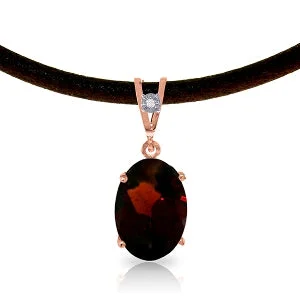 Fine-cut necklace-14K Solid Rose Gold & Leather Diamond/Garnet Oval Cut Necklace