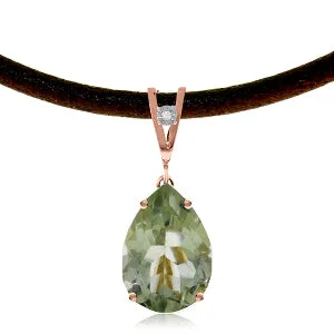 Deep emerald necklace-14K Solid Rose Gold & Leather Diamond/Green Amethyst Pear Cut Necklace