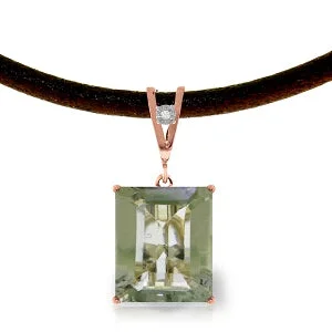 Retro topaz necklace-14K Solid Rose Gold & Leather Diamond/Green Amethyst Square Cut Necklace