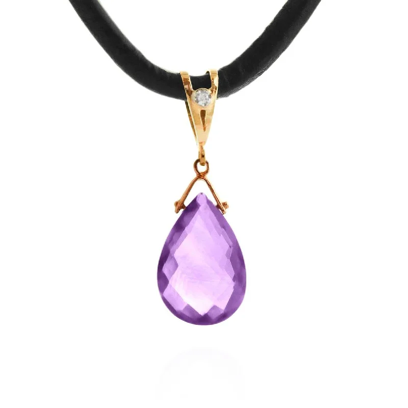 Vine-swirl necklace-14K Solid Rose Gold & Leather Diamond/Purple Amethyst Necklace