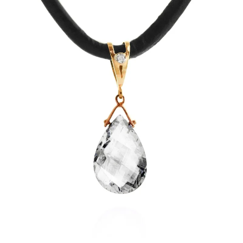 Lush agate necklace-14K Solid Rose Gold & Leather Diamond & Rose Topaz Round Cut Necklace