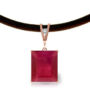 Linked chain necklace-14K Solid Rose Gold & Leather Diamond/Ruby Square Cut Necklace