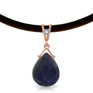 Aged rim necklace-14K Solid Rose Gold & Leather Diamond/Sapphire Necklace