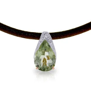 Glowing citrine necklace-14K Solid Rose Gold & Leather Necklace w/ Green Amethyst