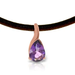 Piled birthstone necklace-14K Solid Rose Gold & Leather Necklace w/ Natural Amethyst