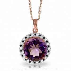 Summit stone necklace-14K Solid Rose Gold Natural Black / White Diamonds & Amethyst Necklace