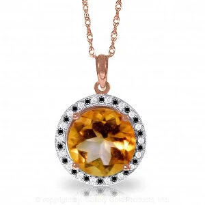 Pale morganite necklace-14K Solid Rose Gold Natural Black / White Diamonds & Citrine Necklace