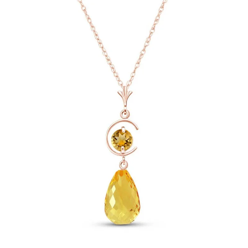 Set stone necklace-14K Solid Rose Gold Natural Citrine Necklace Jewelry Series