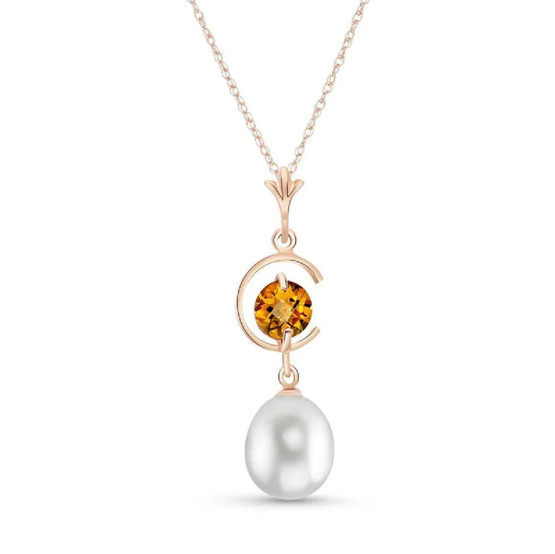 Luminous diamond necklace-14K Solid Rose Gold Natural Pearl & Citrine Necklace