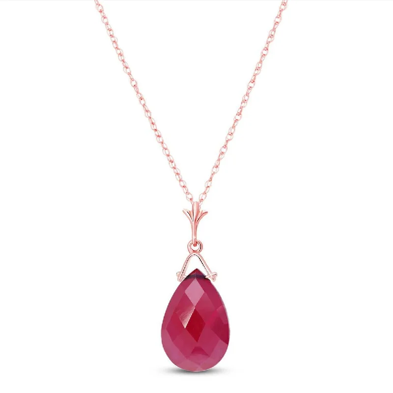 Rounded gem necklace-14K Solid Rose Gold Necklace w/ Briolette Ruby