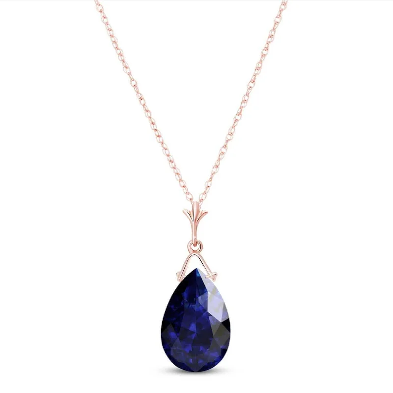 Peaked bar necklace-14K Solid Rose Gold Necklace w/ Briolette Sapphire