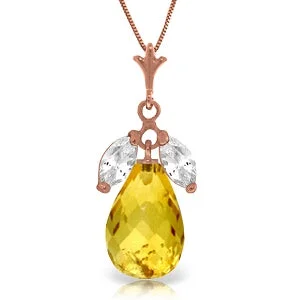 Quilted pattern necklace-14K Solid Rose Gold Necklace w/ Citrine & Rose Topaz