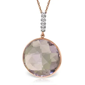 Heavy pave necklace-14K Solid Rose Gold Necklace w/ Diamonds & Checkerboard Cut Amethyst