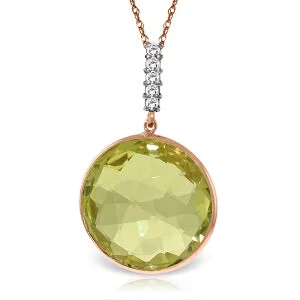 Elastic stone necklace-14K Solid Rose Gold Necklace w/ Diamonds & Checkerboard Cut Lemon Quartz