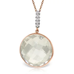 Droplet gem necklace-14K Solid Rose Gold Necklace w/ Diamonds & Checkerboard Cut White Topaz