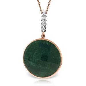 Quilted chain necklace-14K Solid Rose Gold Necklace w/ Diamonds & Checkerboard Emerald Color Cut Corundum