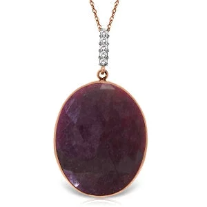 Mixed stone necklace-14K Solid Rose Gold Necklace w/ Diamonds & Oval Checkerboard Cut Dyed Ruby