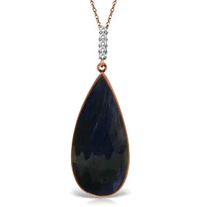 Plaited necklace-14K Solid Rose Gold Necklace w/ Diamonds & Pear Shape Checkerboard Cut Sapphire