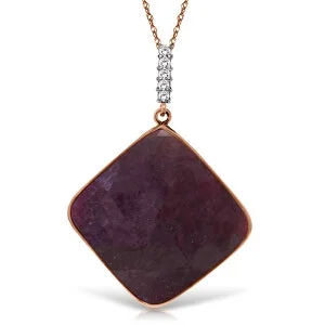 Quilted pattern necklace-14K Solid Rose Gold Necklace w/ Diamonds & Square Checkboard Cut Dyed Ruby