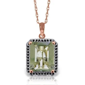 Glimmering silver necklace-14K Solid Rose Gold Necklace w/ Natural Black Diamonds & Green Amethyst