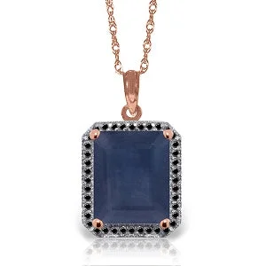 Smelted silver necklace-14K Solid Rose Gold Necklace w/ Natural Black Diamonds & Sapphire