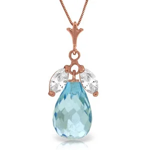 Raw gem necklace-14K Solid Rose Gold Necklace w/ Natural Blue & Rose Topaz