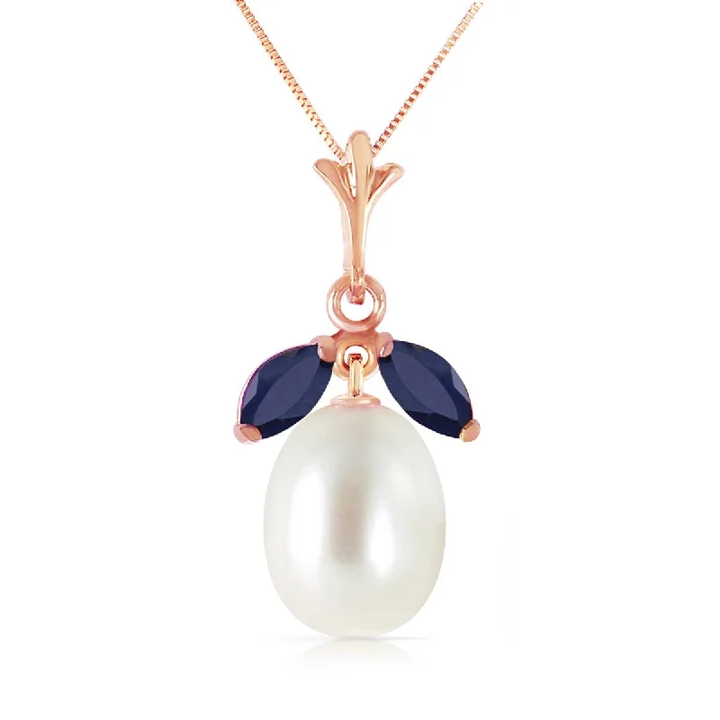 Plaited necklace-14K Solid Rose Gold Necklace w/ Natural Pearl & Sapphires