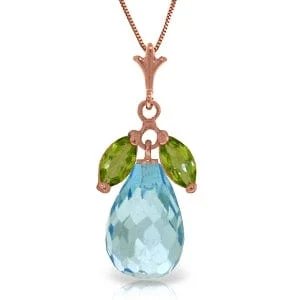 Lush gold necklace-14K Solid Rose Gold Necklace w/ Natural Peridot & Blue Topaz