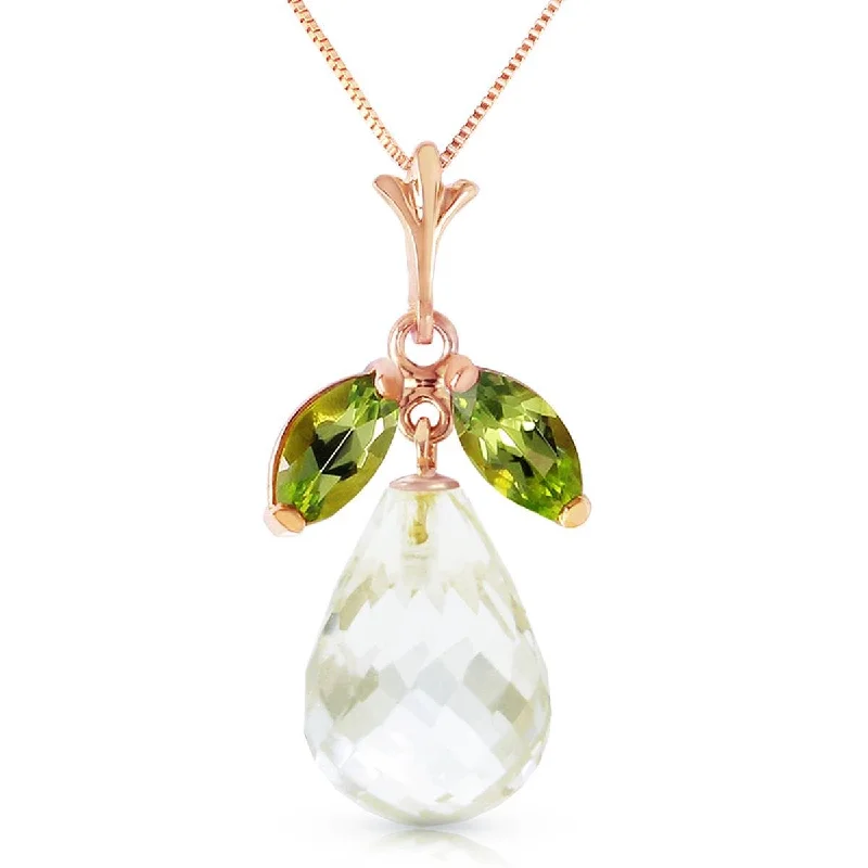 Peaked bar necklace-14K Solid Rose Gold Necklace w/ Natural Peridots & Rose Topaz