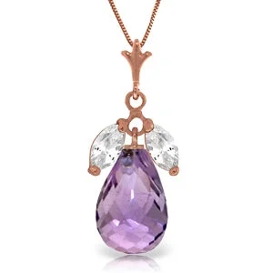 Plaited necklace-14K Solid Rose Gold Necklace w/ Purple Amethysts & Rose Topaz