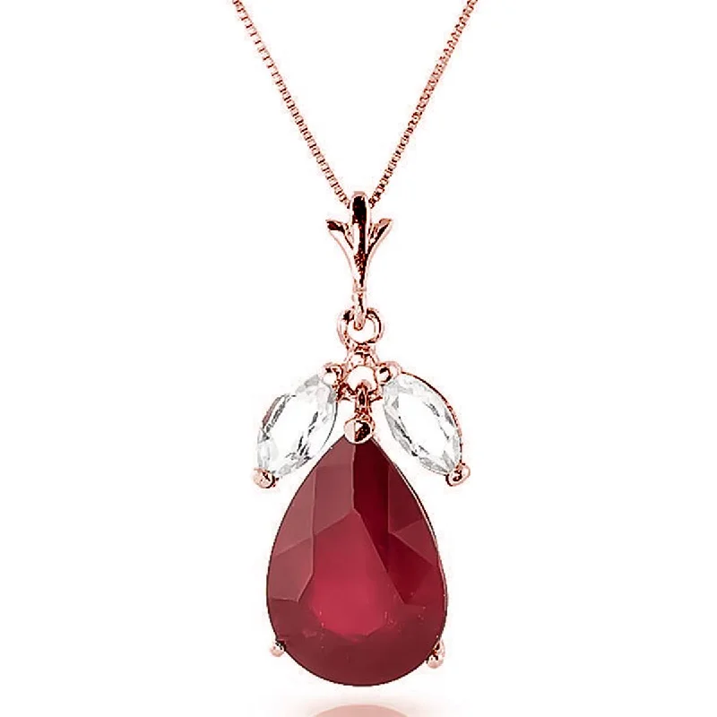 Dappled crystal necklace-14K Solid Rose Gold Necklace w/ Ruby & Rose Topaz