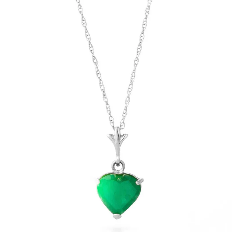 Embossed pattern necklace-14K Solid White Gold Necklace w/ Natural Heart Emerald