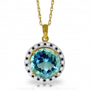 Surge design necklace-14K Solid Yellow Gold Black / White Diamonds & Blue Topaz Necklace