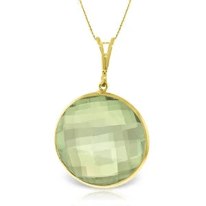 Parted-link necklace-14K Solid Yellow Gold Checkerboard Cut Round Green Amethyst Necklace