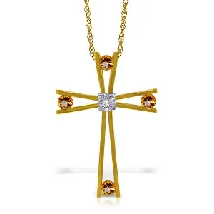 Twilight-cut necklace-14K Solid Yellow Gold Cross Necklace w/ Natural Diamond & Citrines