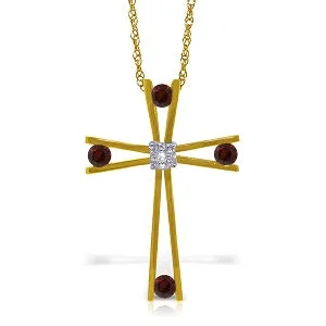 Light braid necklace-14K Solid Yellow Gold Cross Necklace w/ Natural Diamond & Garnets