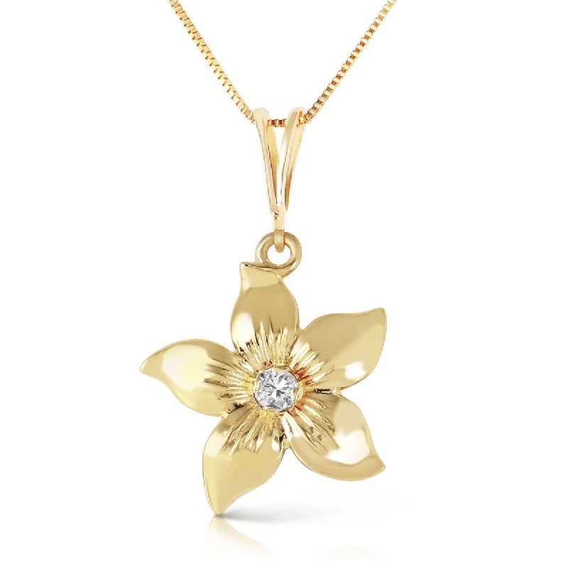 Flowing design necklace-14K Solid Yellow Gold Flower Necklace Natural Diamond