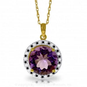 Glowing minimalist necklace-14K Solid Yellow Gold Natural Black / White Diamonds & Amethyst Necklace